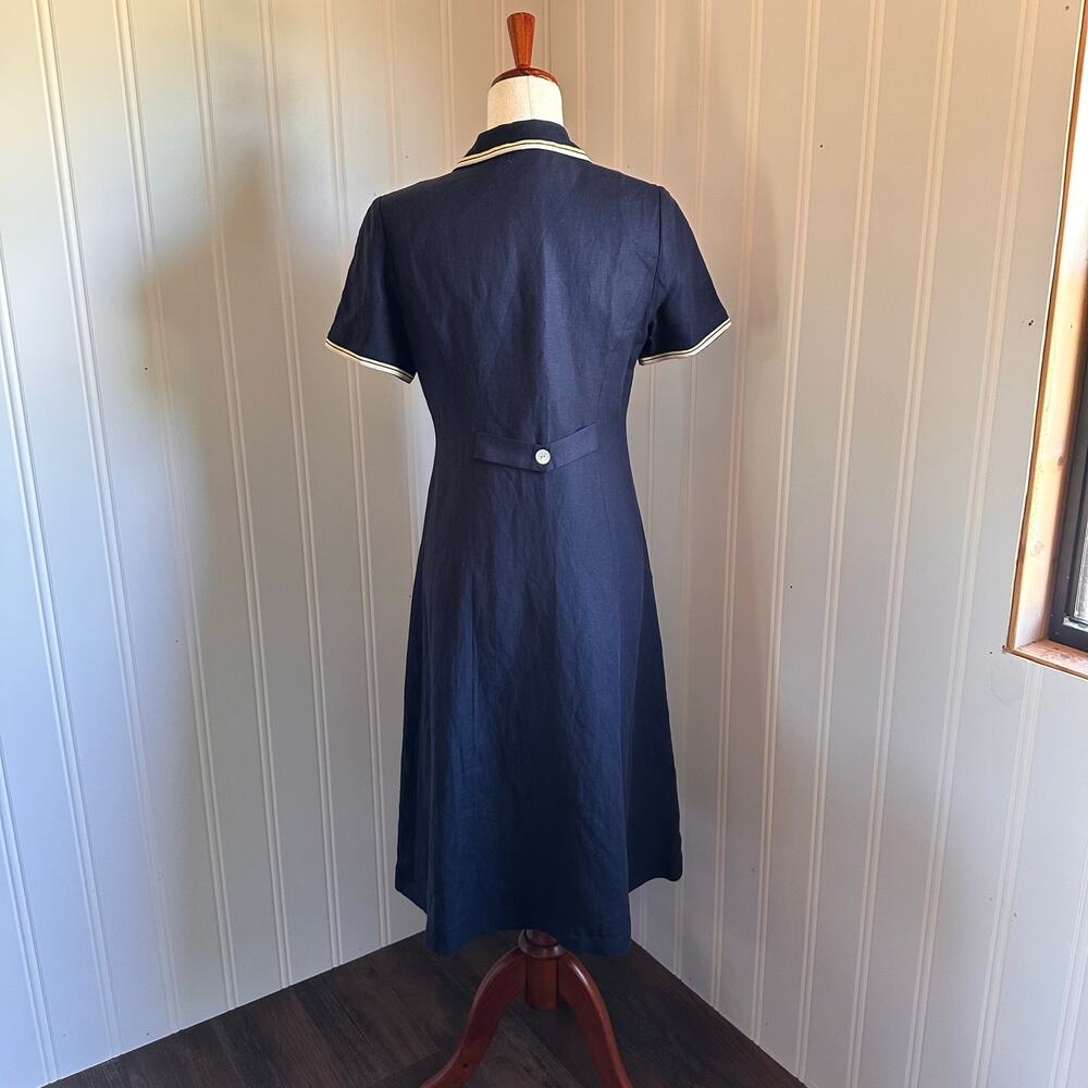 Vintage 90s Sailor Blue Midi Dress Petite 6 - Picture 6 of 7